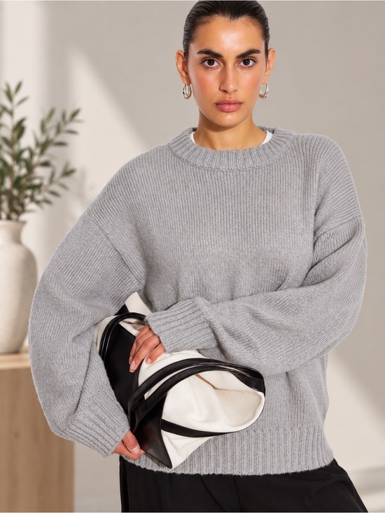 Na-Kd Sweaters - NA-KD Gray Wool Blend Oversized Knit Sweater – Women’s Size L